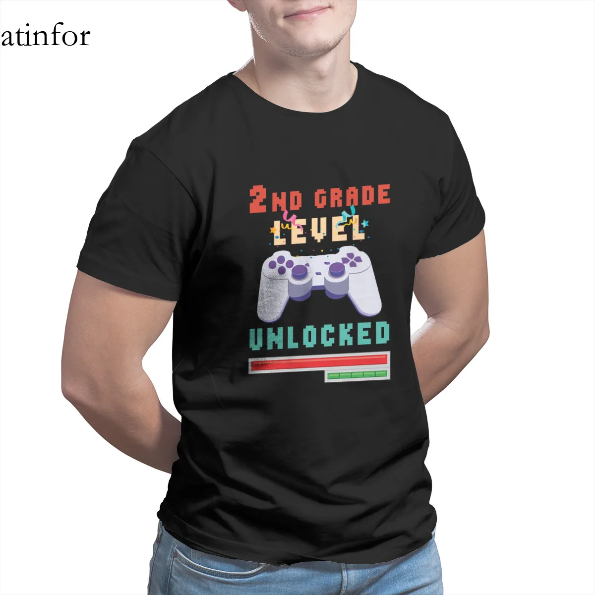 

Level 2nd Grade Unlocked Funny 1st Grade Graduate T-Shirt Funny Punk Sleeve Streetwear Retro Round Collar T-shirt 14549