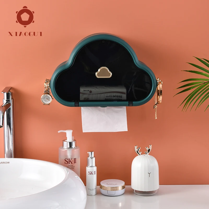 

XiaoGui Cloud Tissue Box No-punched Wall Hanging Double Tissue Rack Storage Box Toilet Accessories Toilet Paper Roll