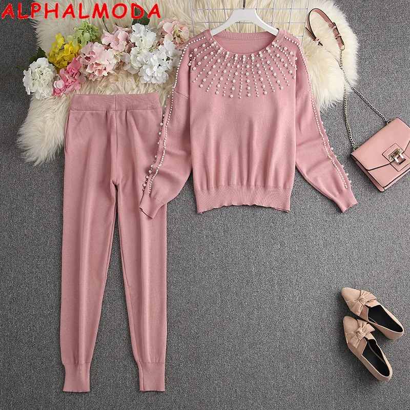 ALPHALMODA-комплект из свитера и брюк бисера для женщин тяжелые рабочие леггинсы