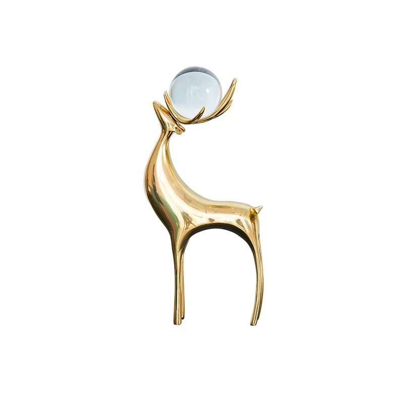 

TV Cabinet Decoration Crystal Ball Pure Copper Deer Decoration Wine Cabinet Decoration Creative Gift Living Room Home Decoration