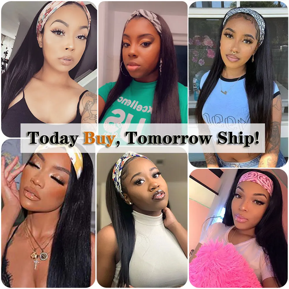 

Long Straight/Yaki Headband Wig Heat Resistant Synthetic Women's Headband Wig Black/Brown Hair Wig For Black Women