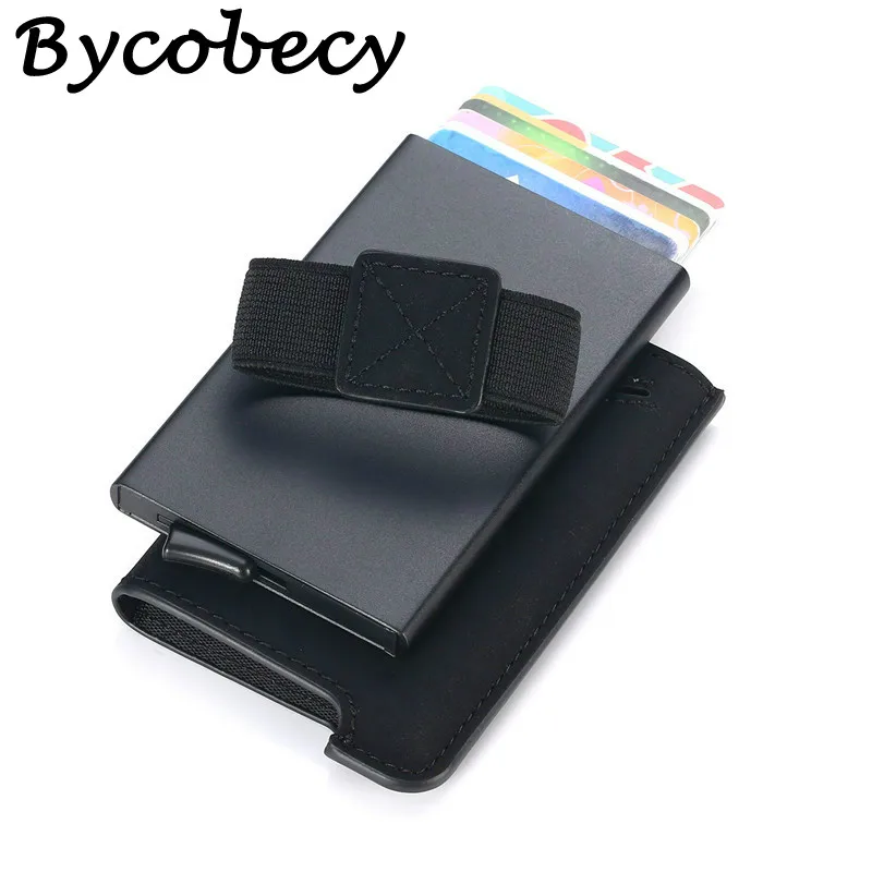 

Bycobecy New RFID Blocking Men Credit Card Holder Minimalist Wallet Metal Leather Card Bag Male Slim Bank ID Cardholder Purse