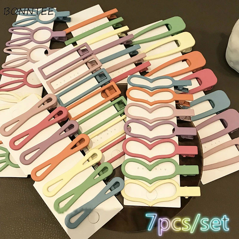 

7pcs/set Headwear Women Candy Color Sweet Fashion Geometric Girls Hairpins Simple Cute Korean Metal Bobby Preppy Kids Barrettes