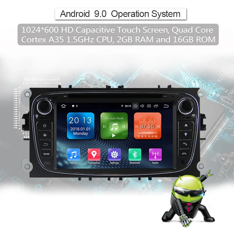 2 Din 7-дюймовый автомобильный DVD-проигрыватель на Android 9.0 с навигацией GPS, поддержкой WIFI, Bluetooth, аудио стерео и радио для Ford Focus.