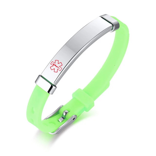 medical green Пользовательские детские SOS ID силиконовые браслеты резиновые бренды имя, номер телефона Дата Регулируемый ребенок Персонализированные для мальчиков детей девочек - Окраска металла: medical green