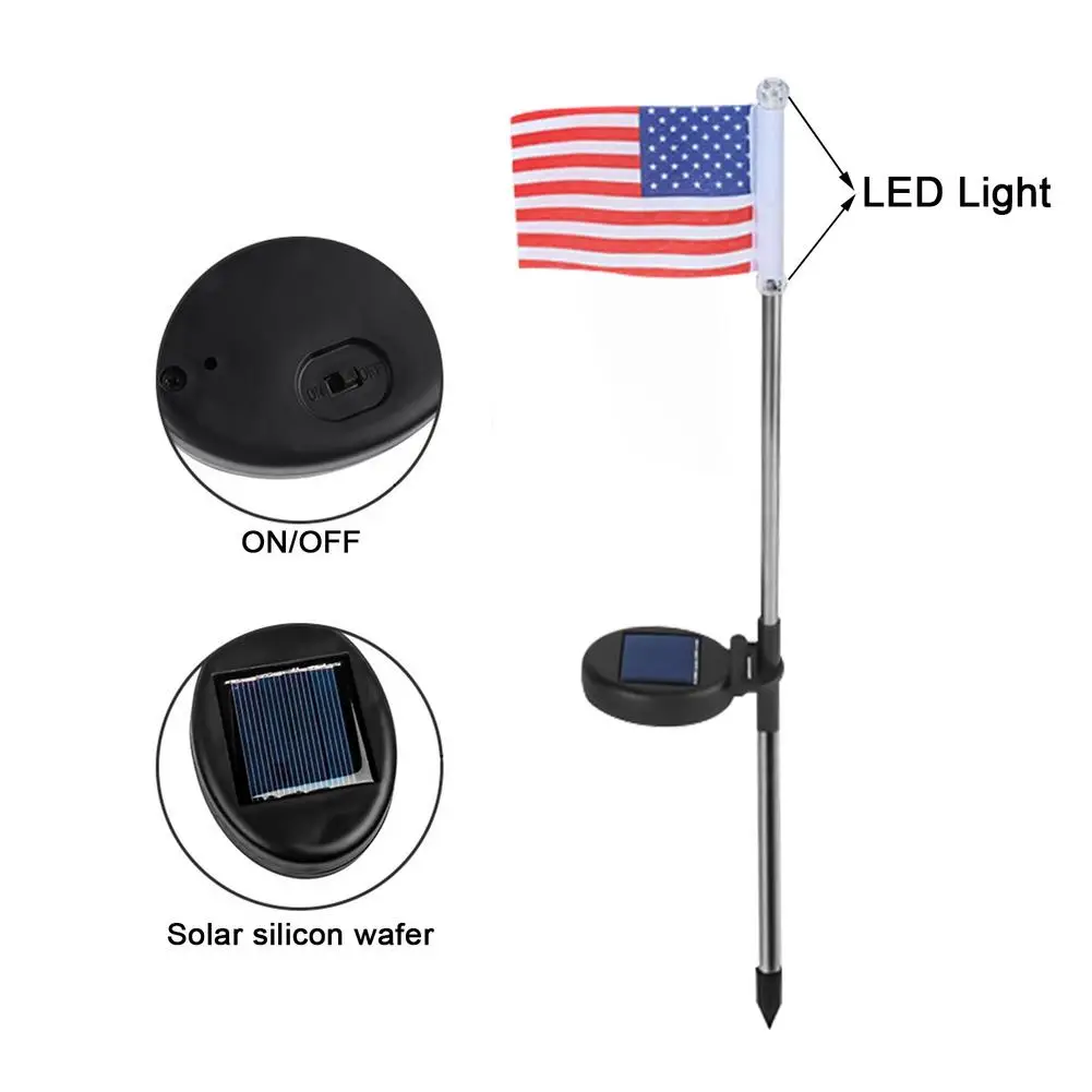 

Solar Powered American Flag Independence Day Solar Garden LED Light Rainproof Landscape Pathway Light for Yard Lawn Decor