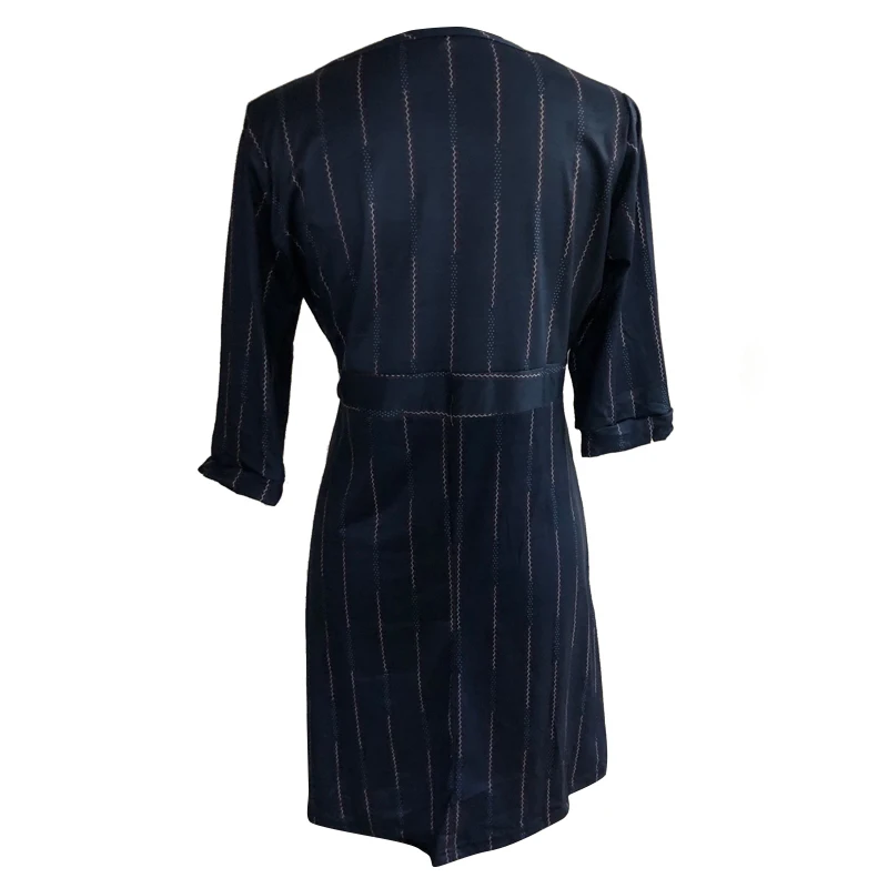 

Summer New Temperament Girl Middle-Sleeve Striped Slim Dress Round Neck Waist Slim Knee-Length Dress
