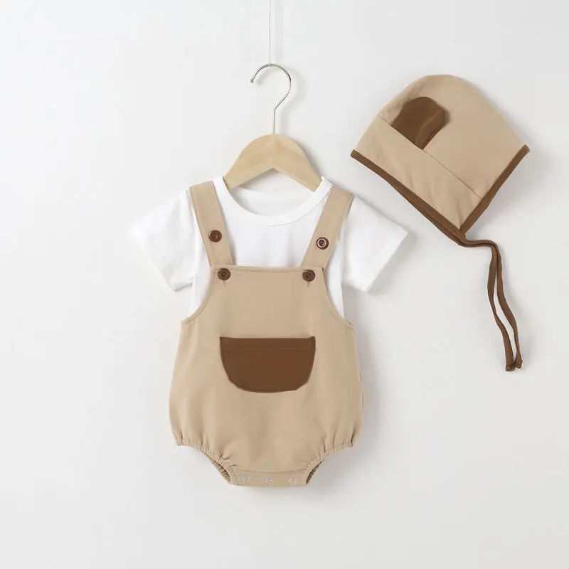 

3 Pcs Cotton Baby Bodysuit+t-shirt+hat Infant Clothes Summer Baby Boy Clothes Fashion Newborn Clothing Girls Bodysuit 3-18Months