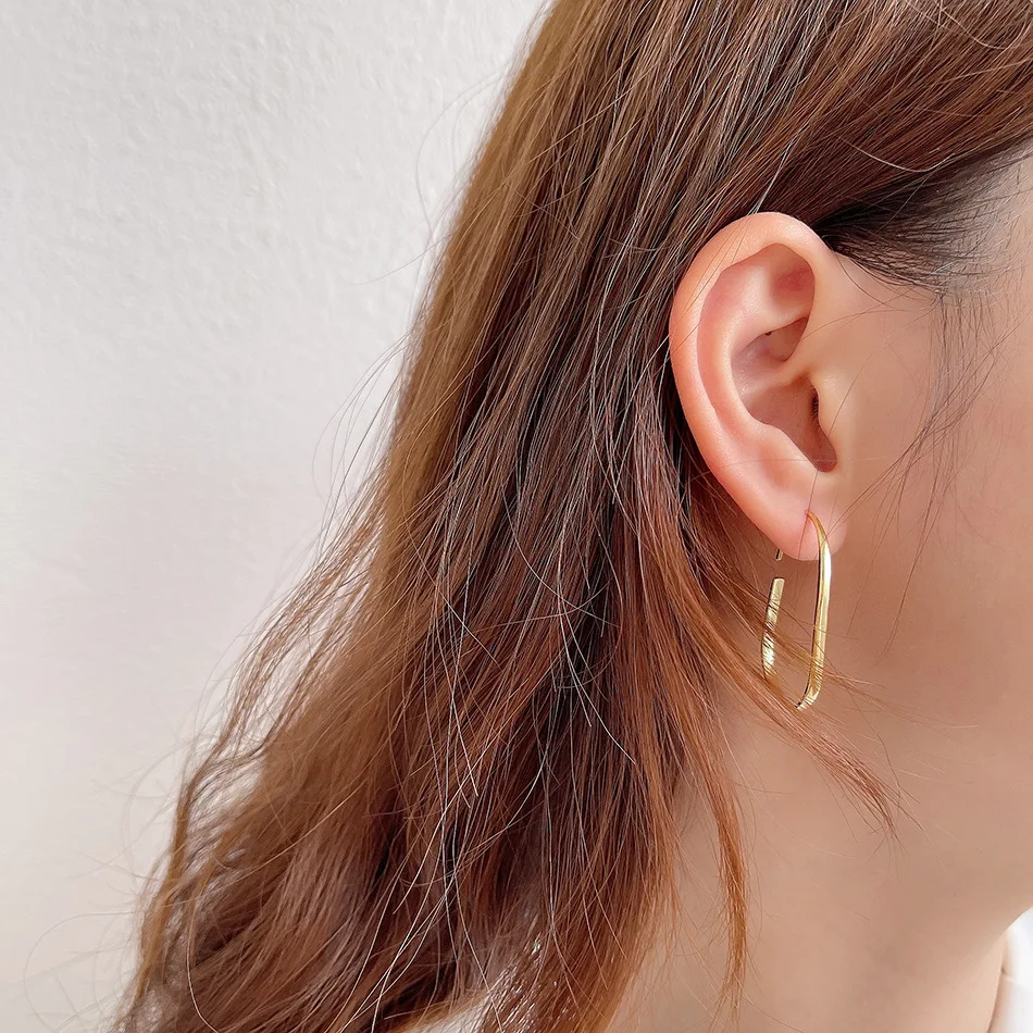 

GREEN PURPLE U Type Minimalist Drop Earrings Real 925 Sterling Silver Earrings for Women Gift 14K Gold Plated Fine Jewelry