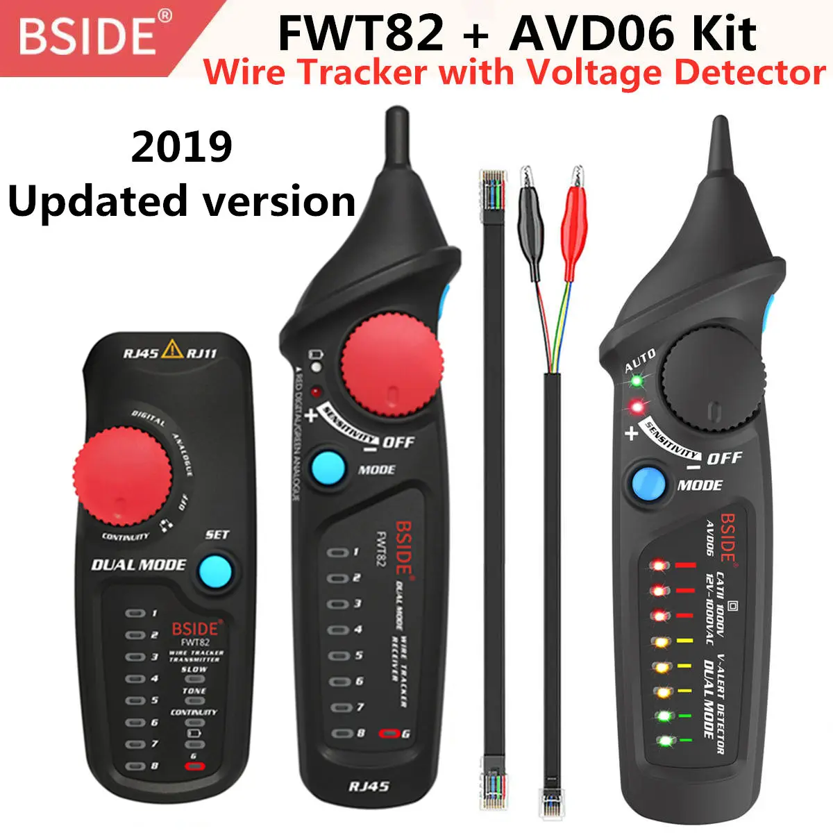 FWT82 with AVD06 BSIDE FWT82 цифровой режим сетевой кабель трекер провода Тонер RJ45 RJ11 Ethernet LAN Tracer анализатор детектор линия искатель с AVD06 - Цвет: FWT82 with AVD06