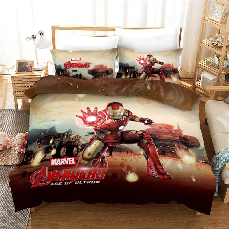 Avengers Bedding 1 3D набор постельного белья «мстители» «Железный человек», постельные простыни для мальчиков, стеганые пододеяльники, двойные покрывала, Детская летняя королева - Цвет: Avengers Bedding 1