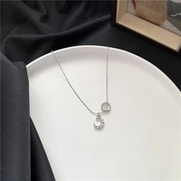 2021 latest fashion temperament inlaid zircon small moon pendant necklace collar crystal transparent beads clavicle chain female
