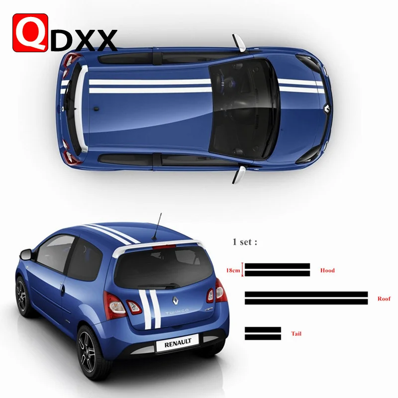 

Car Bonnet Sport Stripes For Renault Twingo Clio 1 set Whole Body Stickers Auto Hood Roof Tail Decor Decals Racing Styling