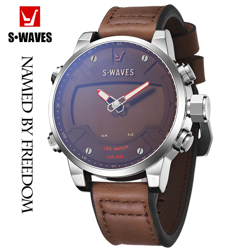 Бренд SWAVES наручные часы для мужчин s светодиодный модные мужские кожаный