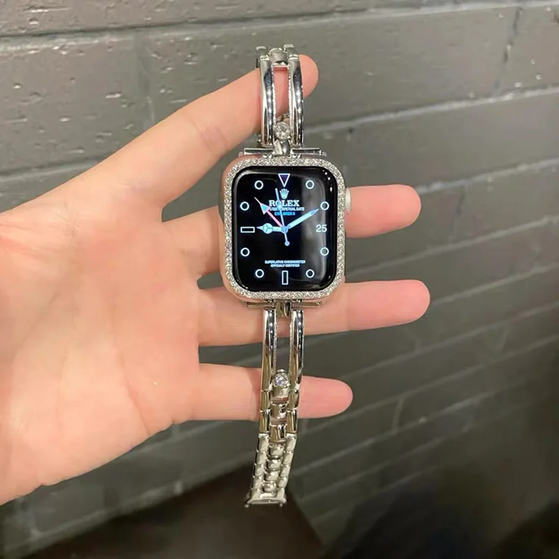 women bling bands for apple watch 6 5 4 SE 40mm 44mm band for iwatch 3 2 1 38mm 42mm Bracelet Stainless Steel Metal shiny strap