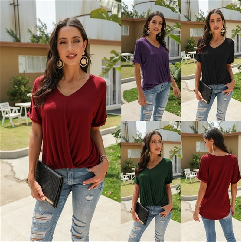 

High Quality 4 Color S-XXL Plain T Shirt Women Cotton Elastic Summer Basic T-shirts Female Casual Tops Short Sleeve T-shirt