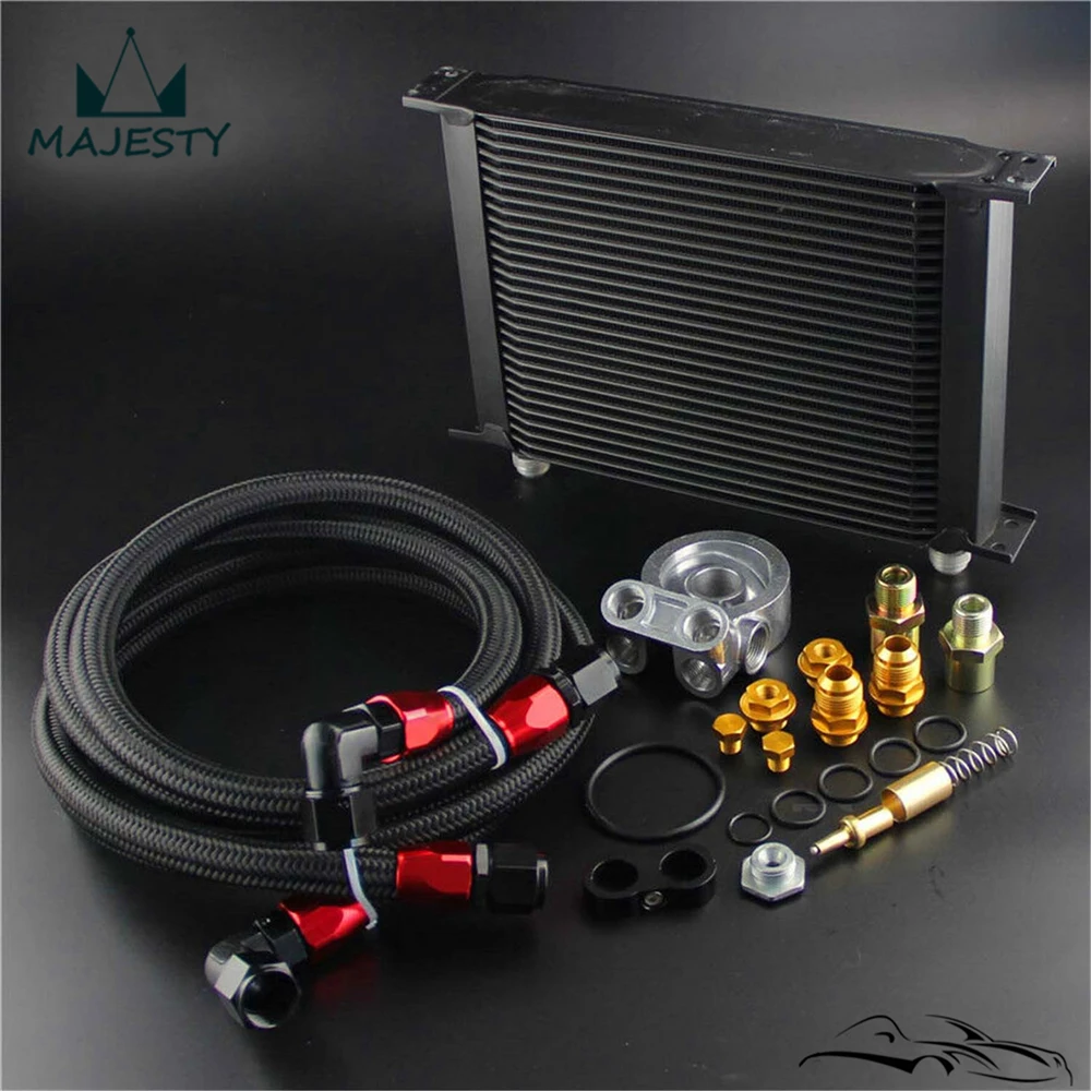 

28-рядный масляный радиатор двигателя AN10 британского типа + M20 * 1,5 адаптер фильтра термостата 80-градусный комплект черный