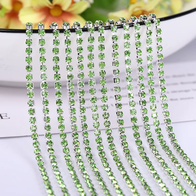 

New Arrival 2mm 1meter Colorful Glass Crystal Rhinestones Cup Chain DIY Wedding Decoration Accessories Green