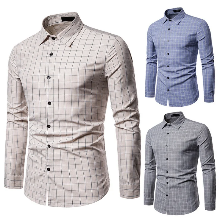 

Plaid Full Length Sleeve Men's Dress Shirts Turn Down Collar Single Breasted Smart Casual Tops Size S-2XL Free Shipping