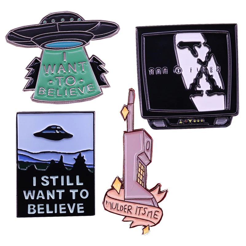 XFiles Themed Brooch Mulder Scully Badge Glow in the dark Enamel Pin The poster Spacecraft Decor Jean Shirts Suit Scarf