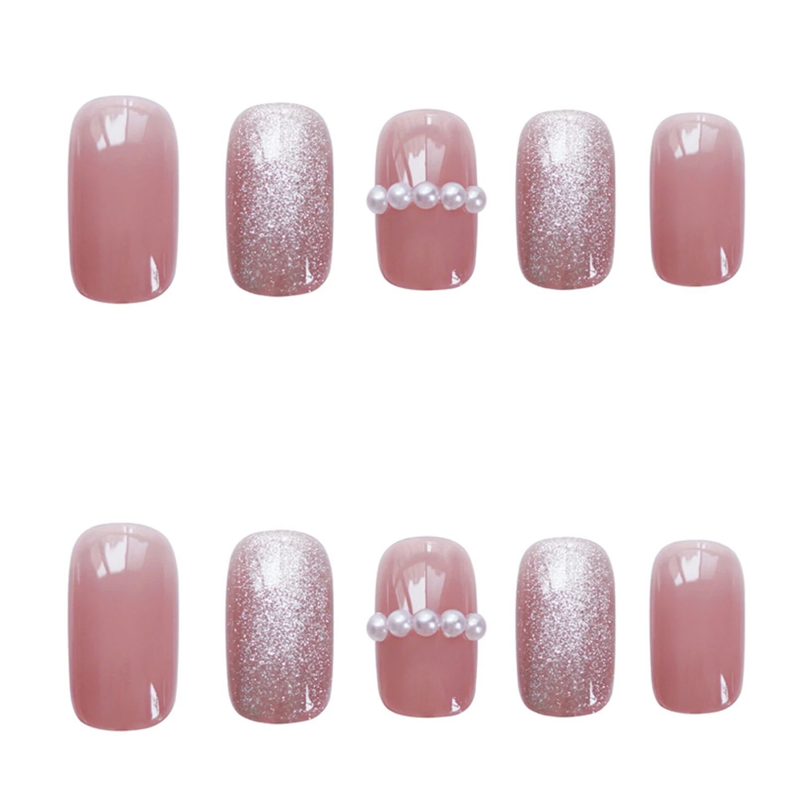 

24pcs Pearl Inlaid Nail Patch Glue Type Removable Short Paragraph Fashion Manicure Save Time False Nail Patch DL