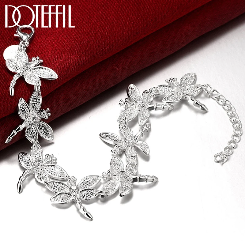 

DOTEFFIL 925 Sterling Silver Full Dragonfly Chain Bracelet For Woman Charm Wedding Engagement Fashion Party Jewelry