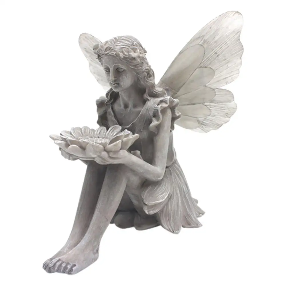 

Suower сказочная статуя из смолы кормушка для птиц украшения Ангел скульптура фигурка Кормление птиц сад двор искусство светильник украшение