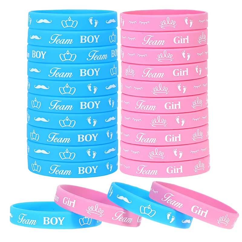 

Boy or Girl Gender Reveal Party Team Bride Bracelet Wristbands For Team Wendy Welcome Baby Shower Decoration Blue Pink Silicone