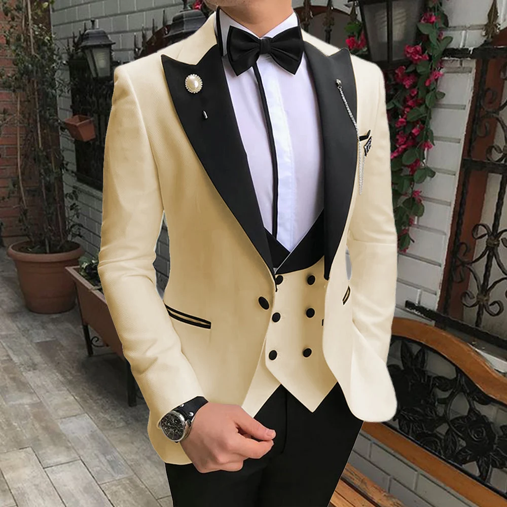 

Latest Coat Pant Designs White Men's Classic Suits for Wedding Handsome Groom Tuxedo Slim Fit Masculino Prom Party 3 Piece