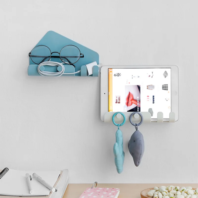 

Tablet Storage Hook Seamless Self-adhesive Hanging Hooks for Towel Charge Phone Holder Bedroom Bathroom Door Hook Rack