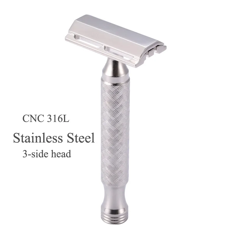 New CNC 316L Stainless Steel Classic Double Edge Safety Razor 3 Sides Head