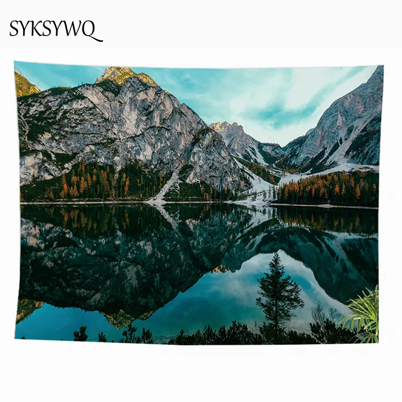 Синее озеро горы гобелен 3d снег двойной пик Настенный Ковер Природный лес