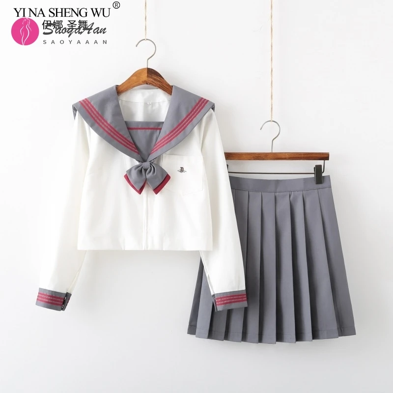 

Fresh Gray White Japanese Anime High School Girls JK Uniforms Cosplay Costume Student Uniform Pleated Skirt Sailor Suit Class