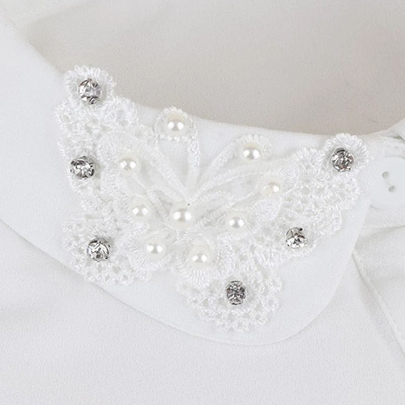 

Chiffon Detachable Half Shirt Embroidery Butterfly Handmade Beading Fake Collar