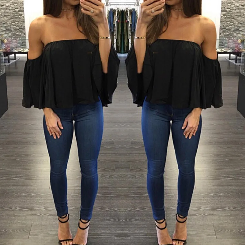 

Fashion open-shouldered Top Long Sleeve Sweater for women Casual Blouse Hals Langarm Chiffon Schulter chiffon blouse -CH32