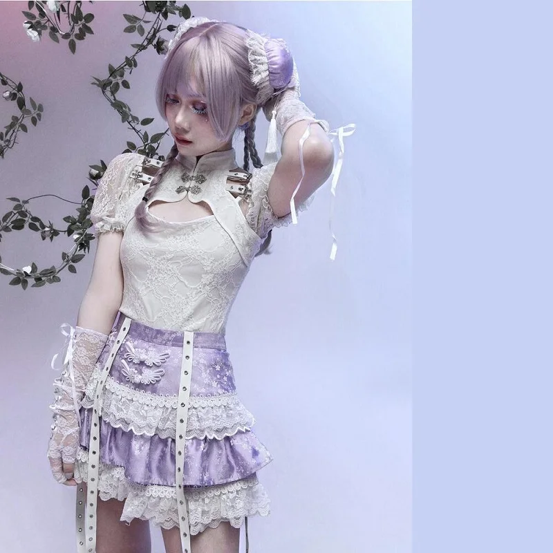 Harajuku китайский Стиль со стоячим воротником для женщин пикантные открытые с