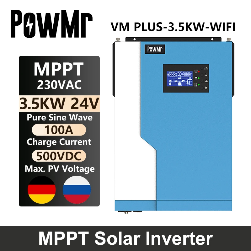 

PowMr 3.5KW Hybrid Solar Inverter Pure Sine Wave 100A MPPT Solar Charge Controller 24V 220V 500V PV Solar Panel With Wifi Mode