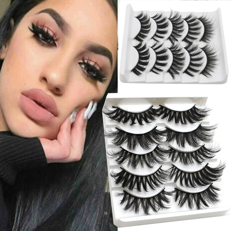 

5 Pairs Mix Style False Eyelashes Long Thick Natural Fake Eye Lashes Set Wispies Fluffy Faux Mink Hair Lash Extension Tools