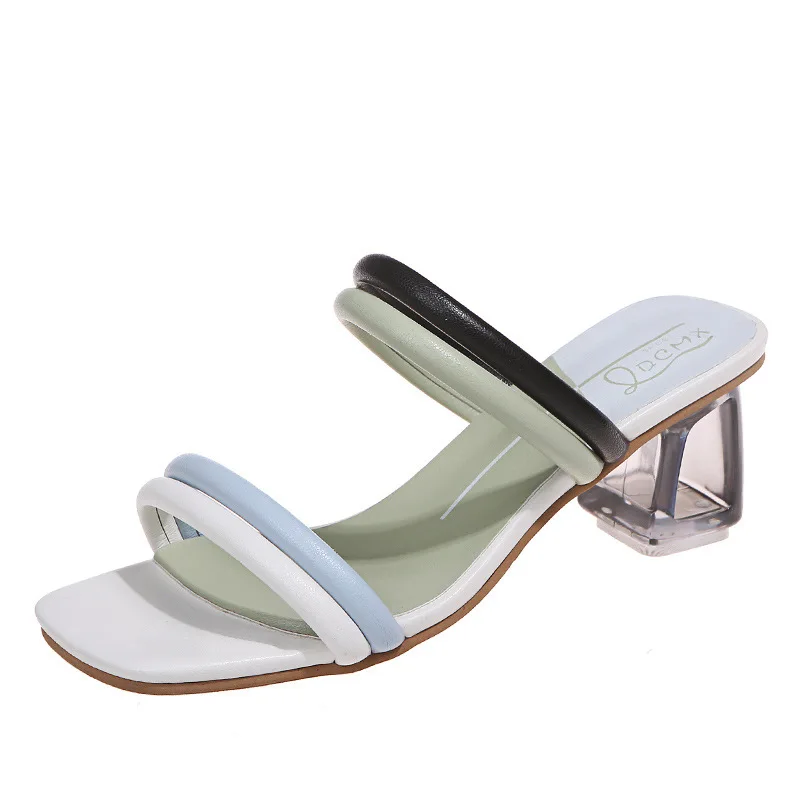 

Female Shoes Slippers Soft Square heel Low Women Heels Luxury Slides Med 2021 Comfort Block High Designer Basic PU Rome Rubber S