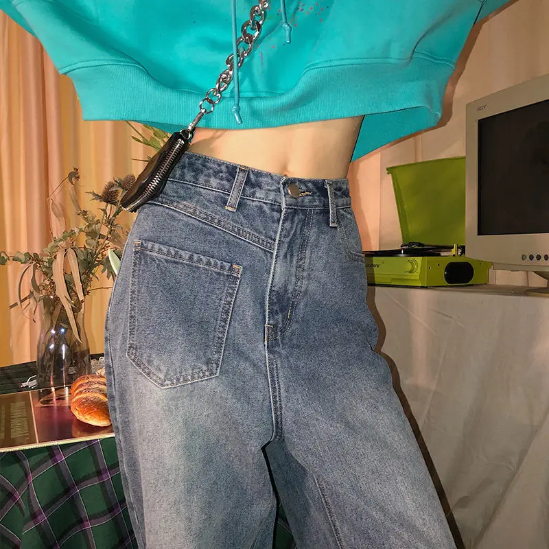 

High Waist Wide Leg Jeans Women's spring pants 2020 new Korean version loose and thin personality versatile straight pants