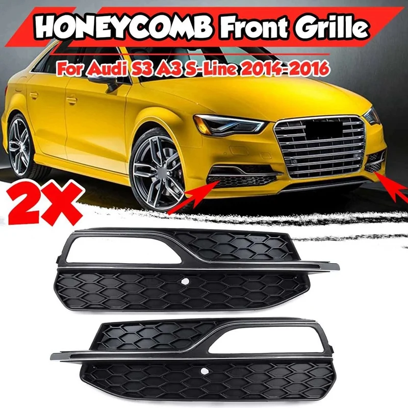 

Front Lower Bumper Fog Light Cover Grill Grille for A3 S3 S-Line 2014-2016 8V3807682L 8V3807682G