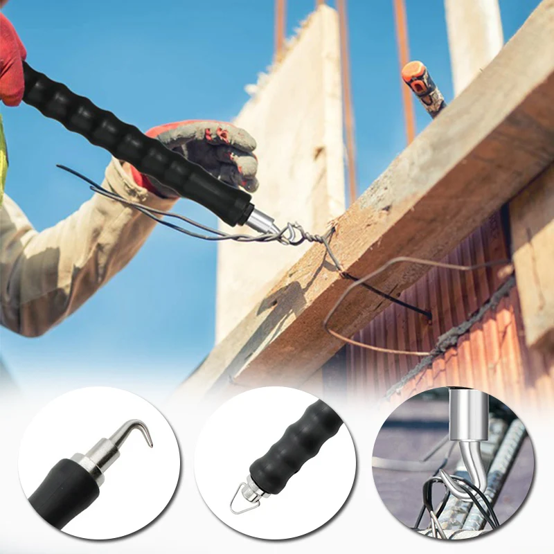 Semi Automatic Rebar Tie Wire Twister with Hook Retractable Wire Twisting Fence Hand Tool Construction Site Binding Steel Bars