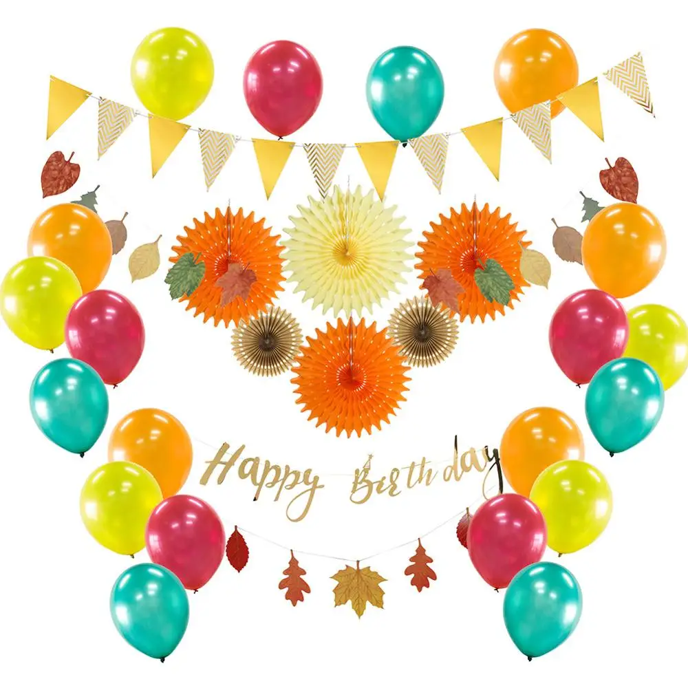 15 шт. Осенние декорации с днем рождения набор золотой фольги флаг кленовый лист