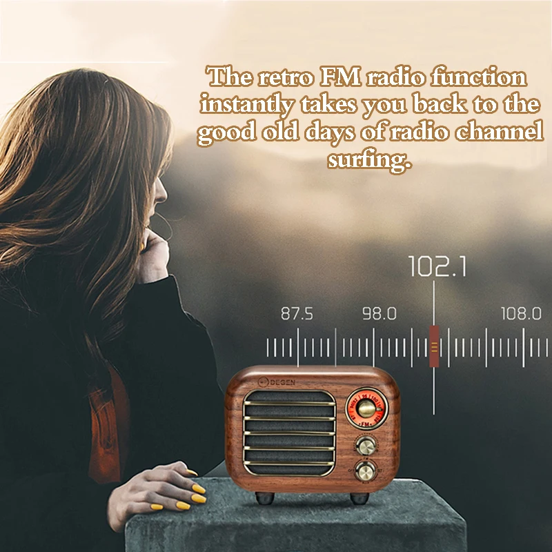 Ретро-динамик Bluetooth винтажный FM-радио с громкой громкостью деревянный