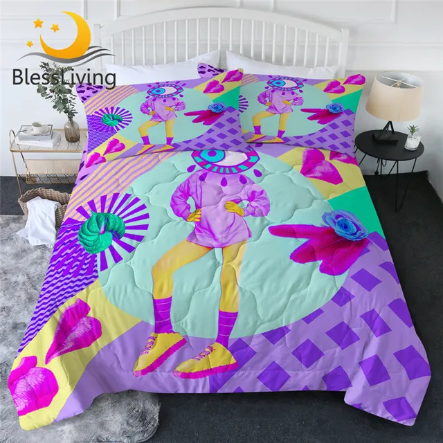 BeddingOutlet Weirdo Thin Quilt Set 3D Printed Air-conditioning Comforter Cartoon One-eyed Bed Cover Absurd Summer Blanket 3pcs 1