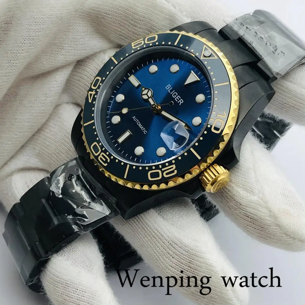 Мужские механические часы Bliger 40 мм высокое качество черный PVD чехол сапфировое