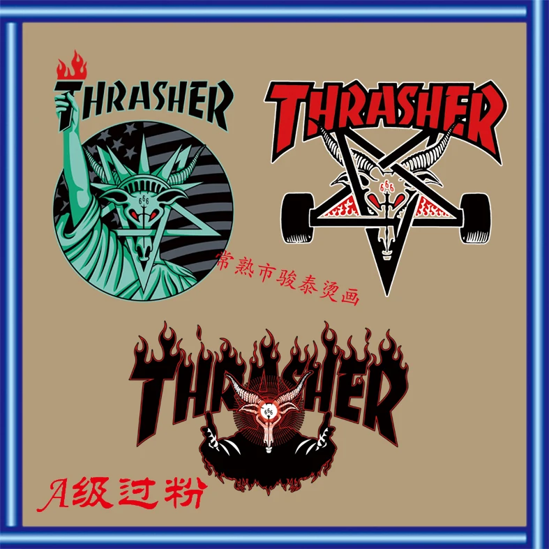 

Popular trendy brand English letters Flame Liberty hot stamping heat transfer printed on clothes DIY iron skull patch on T-shirt