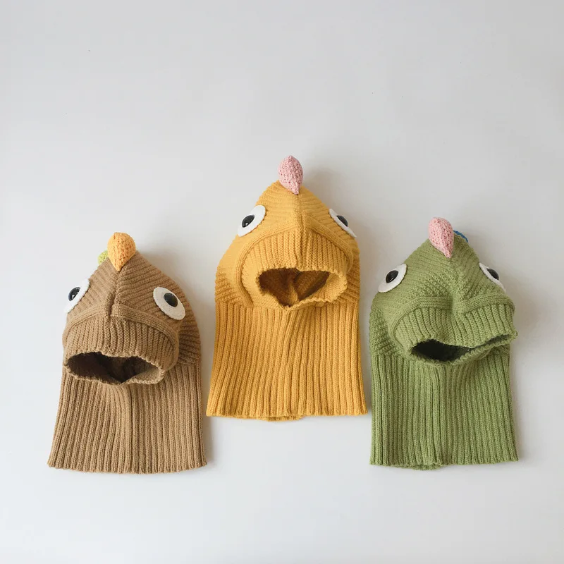 

Зимняя теплая детская шапка, шарф, Корейская версия новых головных уборов для мальчиков и девочек, шапки с мультипликационным динозавром, п...
