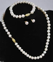 hot 9 10mm akoya white pearl necklace bracelet earring set