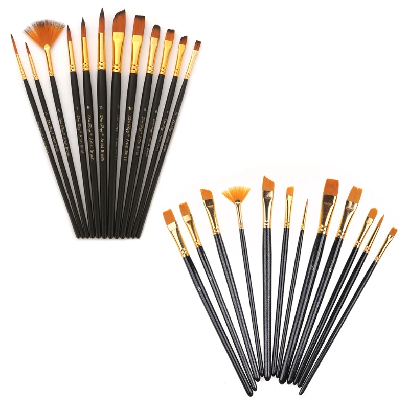

12pcs Nylon Hair Wooden Handle Watercolor Paint Brush Pen Set for DIY Oil Acrylic Painting Art Paint Brushes G2AC